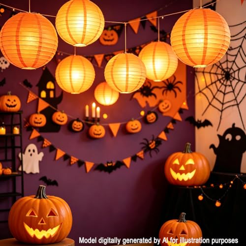 Image of 9pcs Orange Round Paper Lanterns Decorative Hanging Chinese Paper Lanterns Lamps for Birthday Wedding Halloween Baby Bridal Shower Fall Home Decor Party Decoration(Orange)