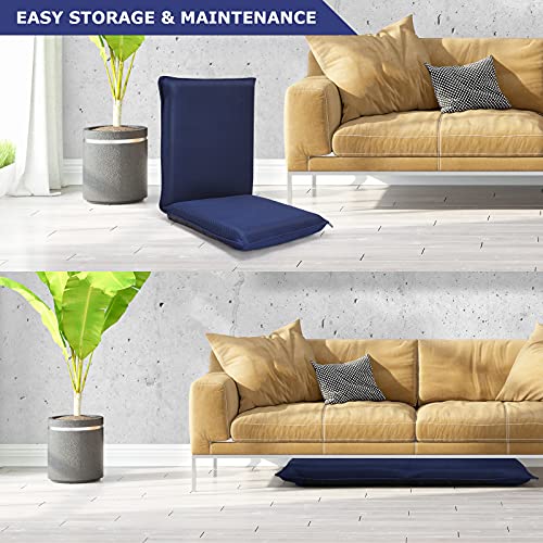 Image of BestComfort Set of 2 Folding Floor Chair 6-Position Adjustable Meditation Chair Video Gaming Chair Reading TV Watching, Portable Floor Seat Lounge Sofa Chair Kids Teens Adult, Navy (BComfort-65605)