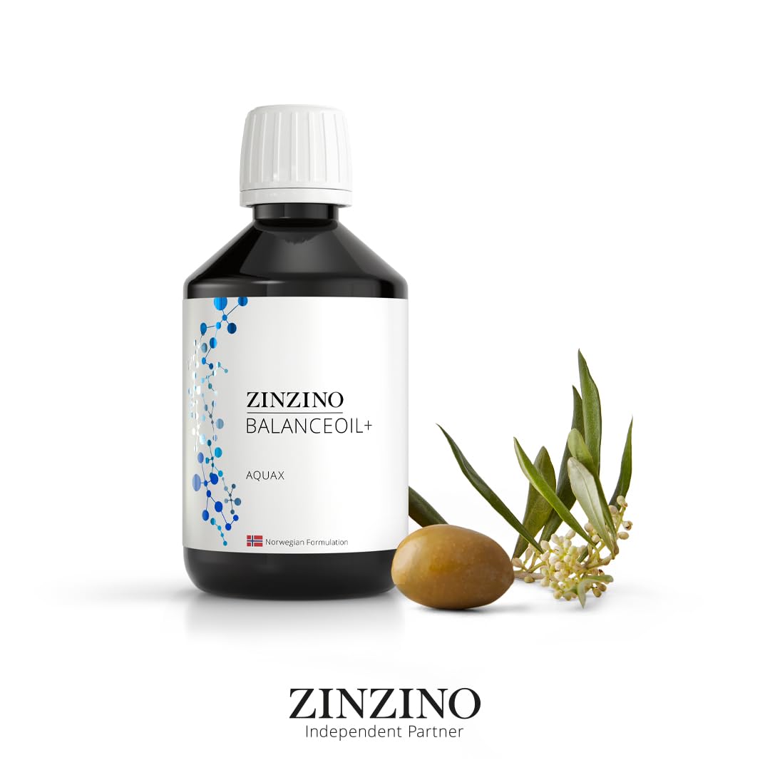 ZinZino BalanceOil+ AquaX Olej rybny z Omega-3 2478 mg, Omega-9, Witamina D3, Tokoferol, DHA, EPA z oliwą z oliwek 300 ml