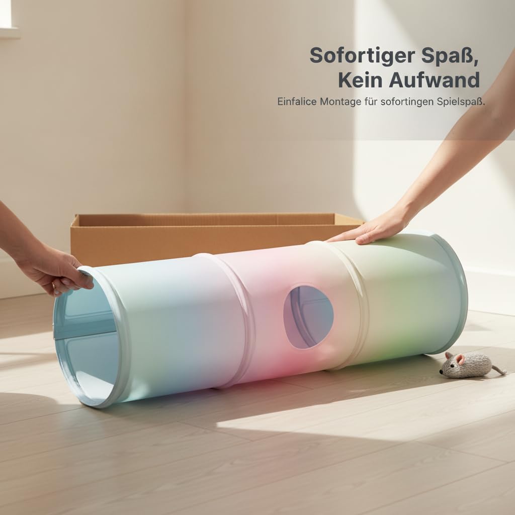 Faltbar Spieltunnel Katze Regenbogen, Spieltunnel für Katzen und Kühlmatte, für, Style to 2, Mittel (78 * 25cm, bis 7,5 kg)