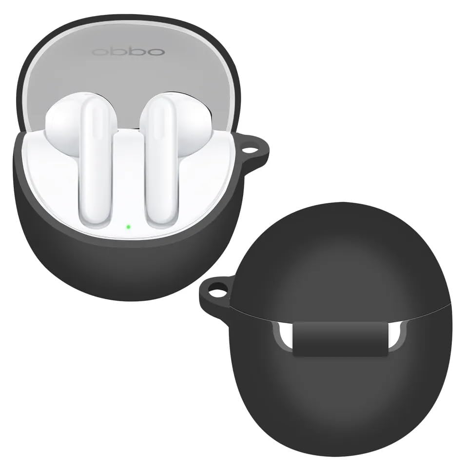 Image of Amazon Basics Case for Oppo Enco Air 3, Silicone Soft TWS Pouch with Hook, 360 Full Shock-Absorbing Protection (Black) (Cover Only)