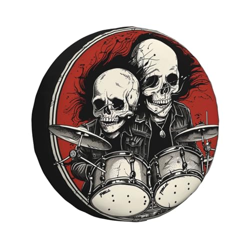 Image of Rock Skull Spare Tire Cover, Universal Wheel Tire Cover Funny Skull Skeleton Tire Protectors for Trailer RV SUV Truck Camper 17 Inch