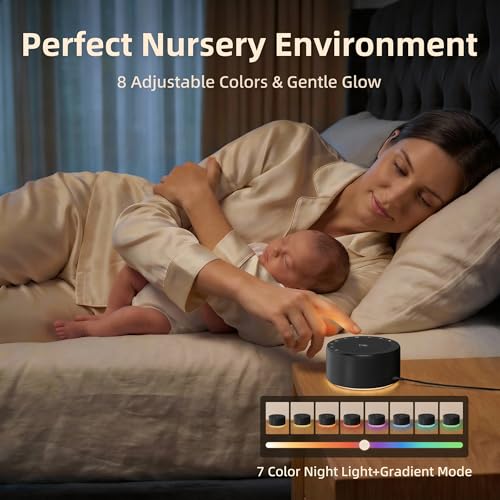 Image of Kipcush White Noise Machine for Baby & Adults, 30 Soothing Sounds, Soft Non-Glare Nursery Lamp, 8 Color Night Lights, Memory Function (Angel V2 Black, Standard)