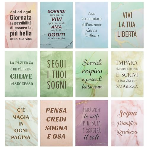 12pz Mini Quaderni Taccuini Tascabili con Frasi Motivazionali Italiano, Quaderno