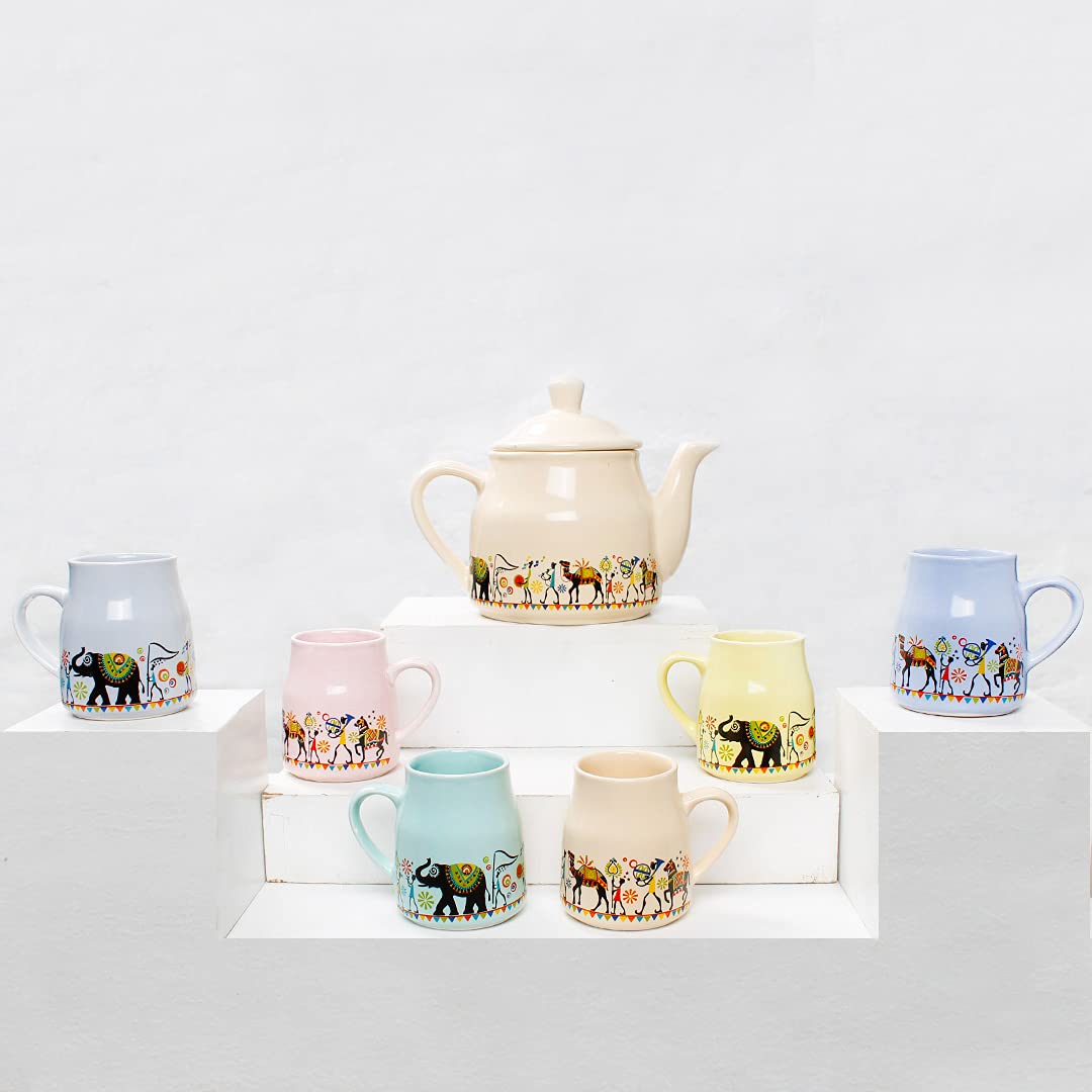 The Earth Store Ceramic Pastel Flask Microwave Safe Tea Cups with Kettle Morning Set Ideal for Friends, Anniversary, Valentine Day, Birthday (B09FY8C6LC) Amazon Price History, Amazon Price Tracker