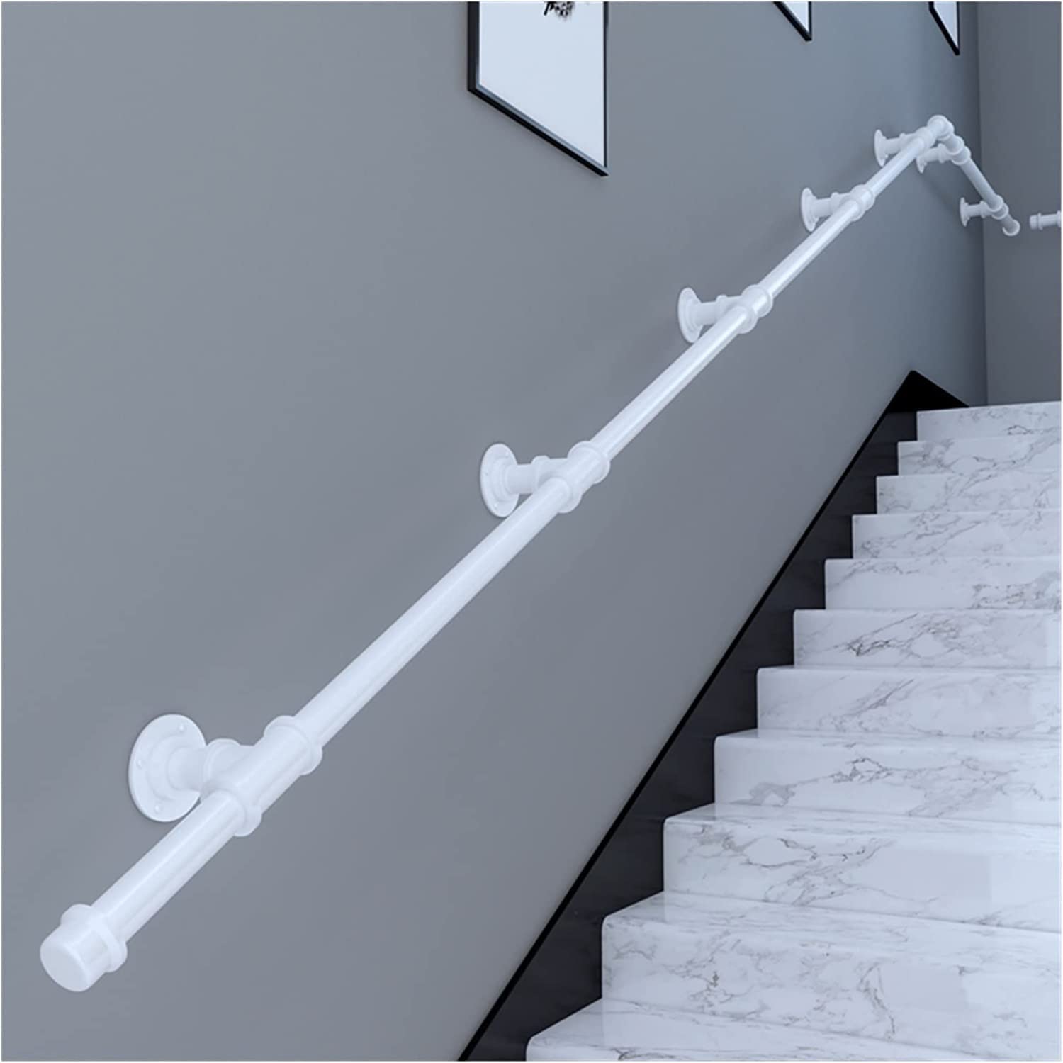 Jiajujia Girls White Stair Handrail For Elderly/Kids/Disabled/Pregnant Woman, Metal Wrought Iron Banister Support Handrails For Stairs Grab Bars Bar Foot Rail