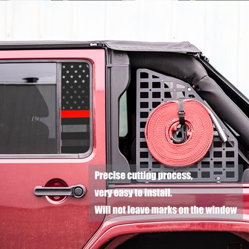 Image of Fits Jeep Wrangler JL 2018-2023 Gladiator 2020-2023 Side Small Window American US Flag Vinyl Decal Matte Black Red Thin Line