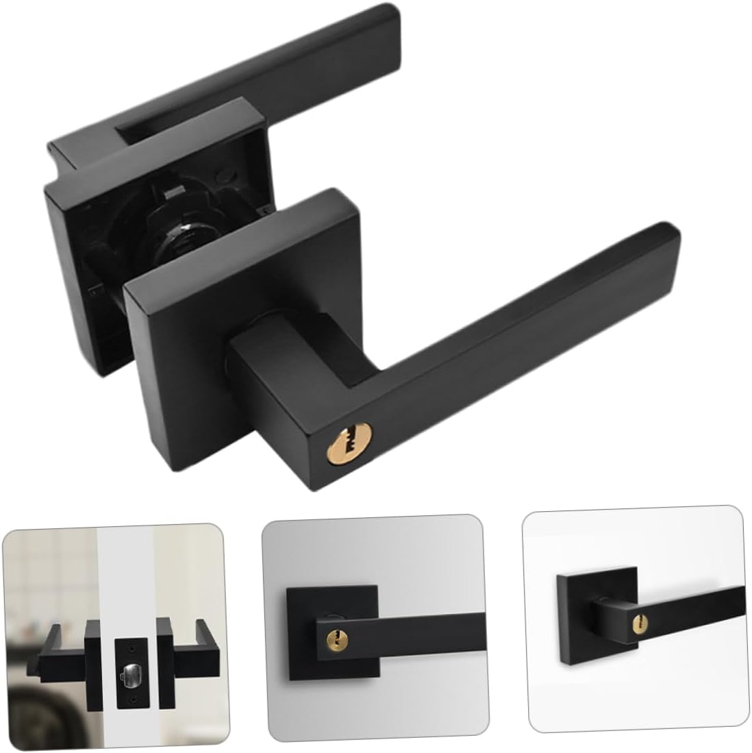 3sets Door Knob Privacy Locking Kit Lever Handle for Bedroom and Bathroom Easy to Install Heavy-Duty Security Black Finish with