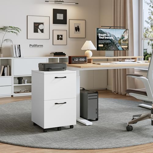 image for Sweetcrispy 2 Drawer Filing Cabinet White, Rolling Wood File Cabinets 