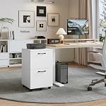 Sweetcrispy 2 Drawer Filing Cabinet White, Rolling Wood File Cabinets with Printer Stand Under Desk Storage Lockable Wheels, Home Office Organizer - Image 2