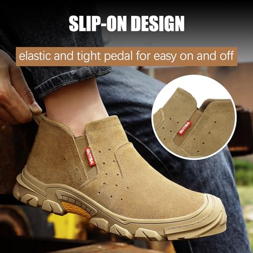 Image of GLANOUDUN Welding Work Boots for Men Slip on Steel Toe Shoes for Men Indestructible Steel Toe Boots Welder Men's Working Shoes Fireproof Safety Footwear for Construction Men's Work & Safety Footwear