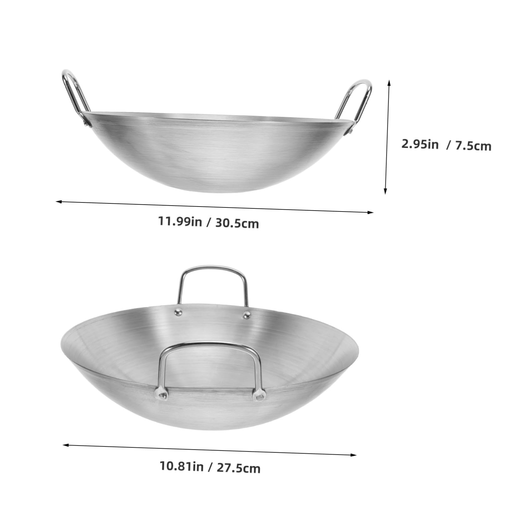 NUOBESTY 28 cm Doppelgriff-Wok-Edelstahl-Wok-Bratpfanne Mit Großer Kapazität Bratpfanne Rundboden-Wok-Mehrzweck-Eintopfpfanne Funktioniert Für Elektrische Gaskochfelder