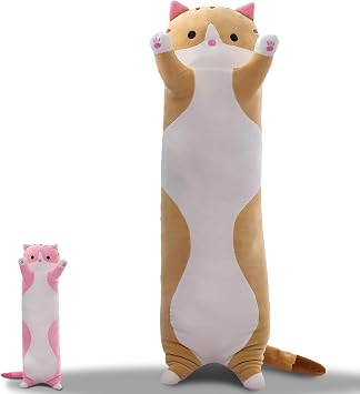 Cute Cat Plush Long Body Pillow Soft Cartoon Stuffed Animal Doll, Kawaii Cat Plushie Cuddle Toy Gift for Kids, Girls & Girlfriend