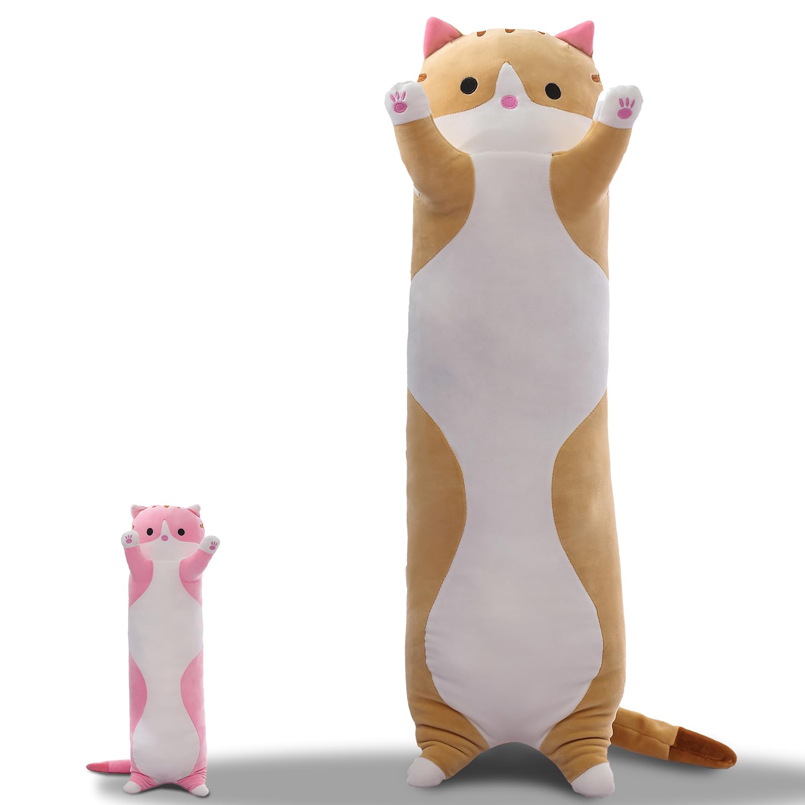 Cute Cat Plush Long Body Pillow Soft Cartoon Stuffed Animal Doll Kawaii Cat Plushie Cuddle Toy Gift for