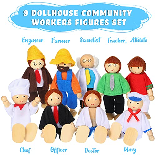 9 Stücke Sozial Arbeiter Figuren Set Familien Puppen Spiel Set Holz Figuren Set Puppenhaus Kollektion für Jungen und… – Bild 3