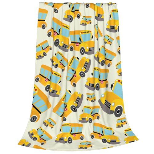 School Bus Throw Blanket, Yellow Car Fuzzy Soft Blanket, Warm Cozy Flannel Blanket for Couch Sofa and Bed, Super Soft and Lightweight Blanket for All Seasons, 30 x 40 inches