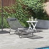HEFZGDB Faltbare Sonnenliege mit Kopfstütze Grau Textilene, Verstellbare Rückenlehne für Entspannung, Robuster Stahlrahmen und UV-beständiges Gewebe, Ideal für Strand Balkon Garten