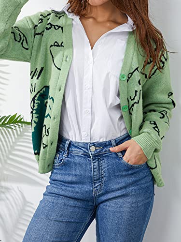 Adults Tops, Dinosaur Print Long Sleeve Loose Knitted Cardigan with Buttons Autumn Outfit for Women Men, S/M/L/XL3