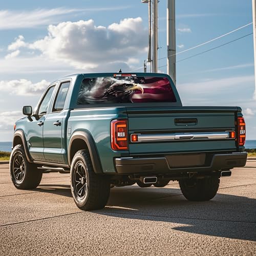 Image of Rear Window Decals for Trucks - 65x17.3 in American Flag Vinyl Perforated Back Window Graphics Fit Most Pickup Trucks SUV for Personalized