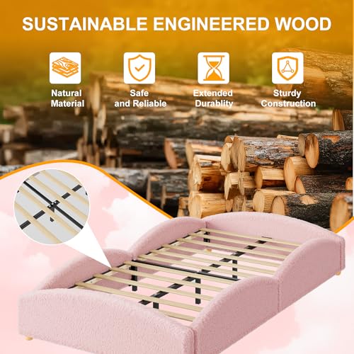 Image of Garvee Twin Size Bed Frame for Kids, Pink