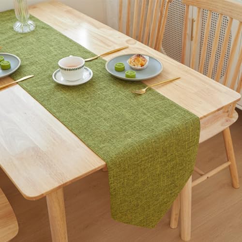 Odot Pure Colour Autumn Table Runner, Seasonal Fall Winter Machine Washable Kitchen Dining Table Decoration long tablecloth, for Thanksgiving Events Home Decor (30x240cm,Green)