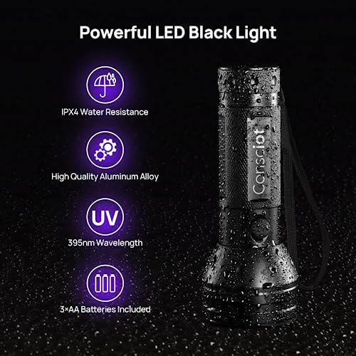 2 Pack UV Flashlight Black Light, Consciot 51 LED 395nm Ultraviolet Blacklight, Pet Urine Detector for Dog/Cat Urine, Dry Stains, Bed Bug, Resin Curing, Matching with Pet Odor Eliminator by Consciot - Image 4