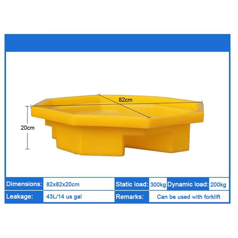 Plataforma de contención resistente, juego de 2 bandejas modulares para palés a prueba de fugas con drenaje de 1/2 capacidad para garaje y cocina, amarillo duradero, 130 x 69 x 15 cm, amarillo, 5