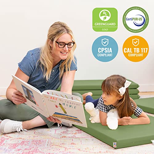 Image of ECR4Kids SoftZone Rainbow Rest Mat, 2in, Sleeping Pad, Hunter Green, 5-Piece