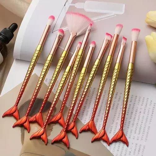 Sunaina Makeup Brush Set 10 Pcs 3D Mermaid Soft Bristle Makeup Brush
