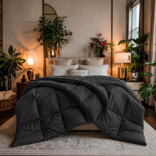 Image of Luxury Hotel Collection Cotton Comforter | All-Season Lightweight Quilt for Hot Sleepers | Plush, Breathable & Box-Stitched (Queen) Dark Grey