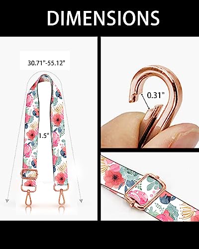 Image of Purse Straps Rose Gold Buckles Wide Shoulder Strap,Fashion Adjustable Replacement Belt for Crossbody Canvas Bag Handbag(Pink Green Flower)