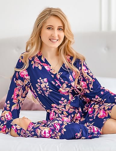 Image of Mommy and Me Robe and Swaddle Set | Maternity Robe Matching Baby Girl, Boy