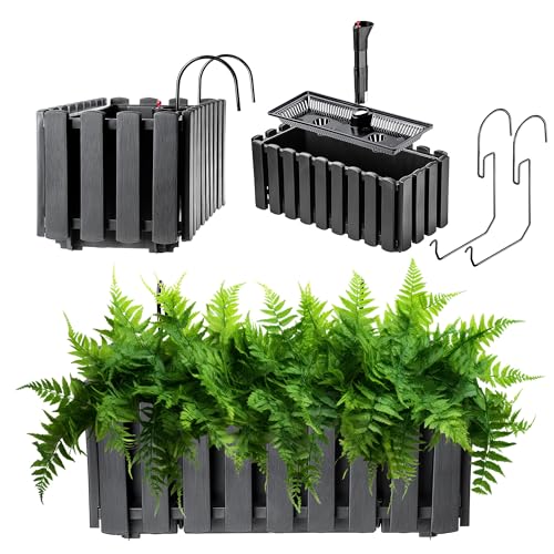 KADAX Blumenkasten, Balkontopf in 2 Größen und 4 Farbvarianten, Blumentopf in Lattenoptik, Pflanzkübel im Landhausstil, Pflanzkasten mit Gummikorken (40cm, Anthrazit)