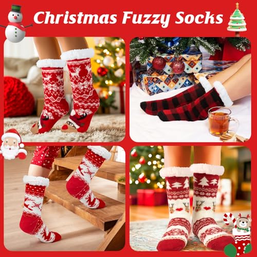 HONGTEYA Christmas Women Slippers Fuzzy Socks Winter Thick Warm Socks with Grippers Non Slip Soft Cozy Fleece Lining Christmas Gifts3