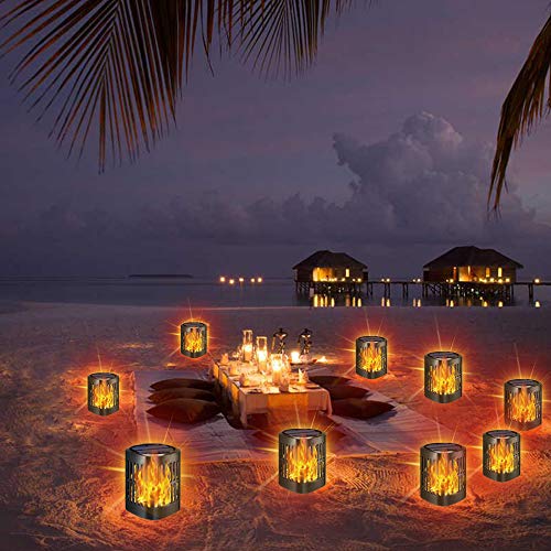 Ollivage Hanging Solar Lights, Dancing Flame Solar Lights Outdoor Hanging Lanterns, Solar Powered Torch Lights and USB Charging Solar Flame Landscape Lights for Garden Patio Deck Yard Path, 2 Pack