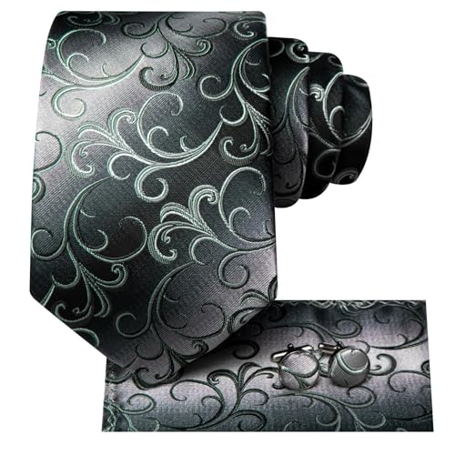 Image of Hi-Tie 70 inches Ties for Men Silk Extra Long Necktie and Pocket Square Cufflinks Set Men Big and Tall Tie Business