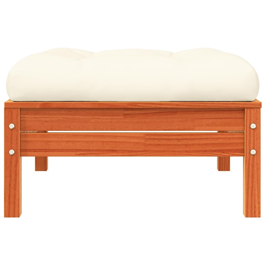 Reposapiés Jardín 2 Piezas Marrón Cera Madera Pino Macizo | Cojín de color crema incluido, 63 x 63 cm, diseño de láminas, modular, para patio y terraza
