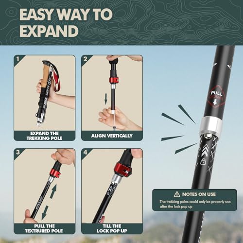 GPTCAMP Nordic Walking Stick, TPZ-1, 2pc Folding Collapsible Hiking Poles with Metal Quick Lock, Cork Handle, Lightweight 7075 Aluminum Trekking Poles for Seniors Women Men Hiking Gear - Thumbnail 5