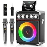 Karaoke Machine, Portable Bluetooth Karaoke Speaker with 2 Wireless Microphone for Adults Kids, PA System with Bass/Treble/Echo Adjustment, Remote Control, Support AUX/USB/TF