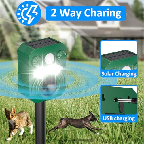 Image of Cat Repellent Outdoor Deer Repellent Device Dog Repeller Solar Animal Repellent Ultrasonic Squirrel Repeller Waterproof with Flashing Light Motion Activated Sensor 2 Pack (2 Pack Dark Green)