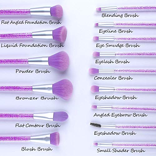UNIMEIX Makeup Brushes 15 Pieces Makeup Brush Set Premium Face Eyeliner Blush Contour Foundation Cosmetic Brushes for Powder Liquid Cream Purple