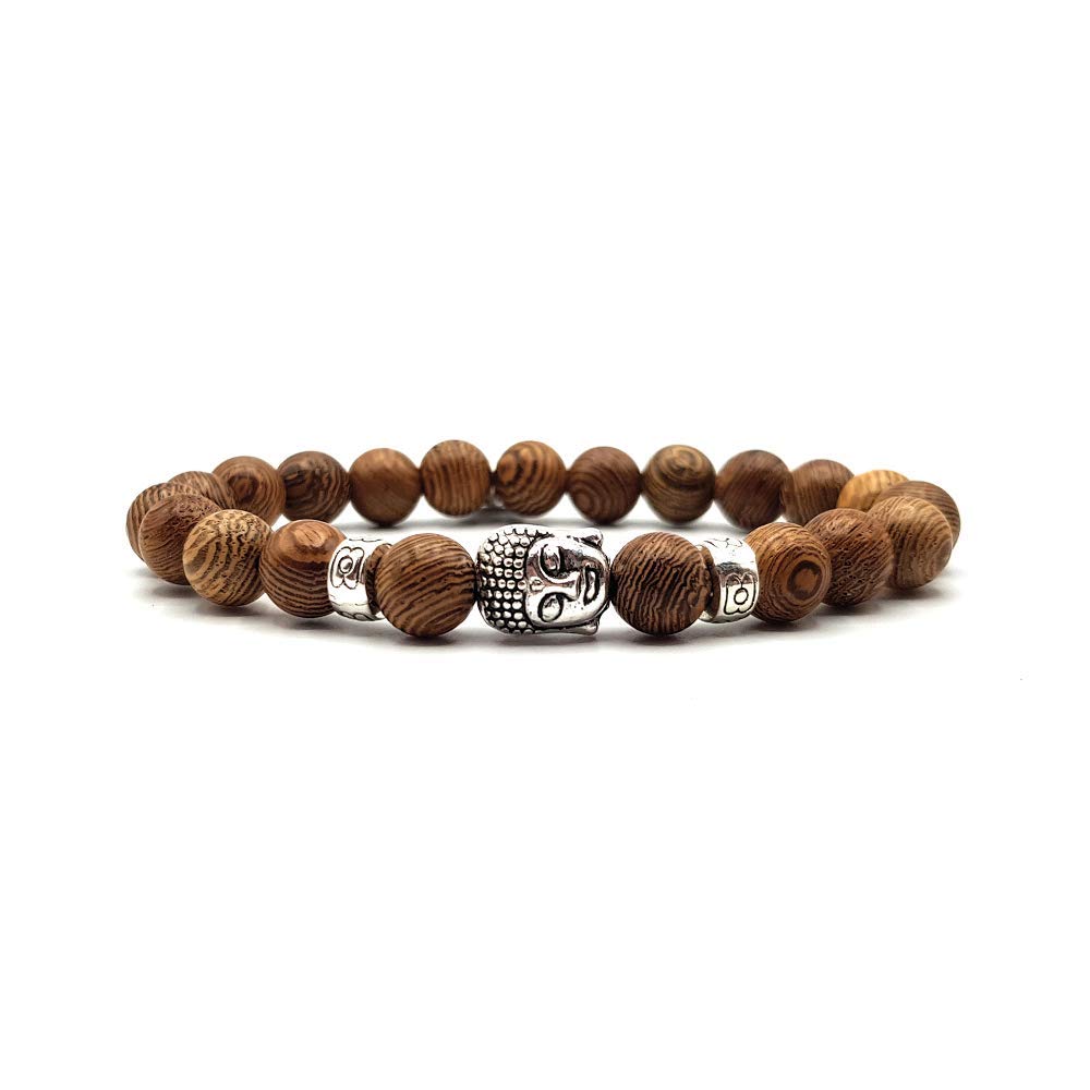 KARDINAL WEIST Buddha wooden bracelet, yoga jewellery for men and women, peace, anti-stress, energy, chakra, no. 1 brown