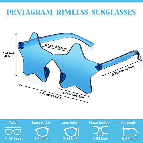 CHENGU 4 Pairs Star Shaped Rimless Sunglasses Transparent Candy Color Pentagram Star Sunglasses for Women3
