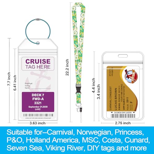 4 Pack Cruise Luggage Tag Holder for Carnival, MSC, Costa, NCL & Princess Cruise Ships, 2 Pack Cruise Lanyard and ID Holder Suitable for Cruise Card, Clear Tags Zip Seal Reusable Cruise Trip Essential2