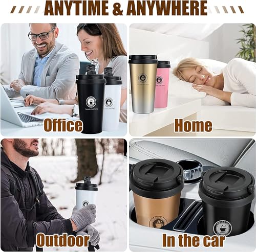 Image of Travel Mug, Insulated Coffee Cup Reusable with Leakproof Lid & Handle, Double Wall Vacuum Stainless Steel Car Coffee Mug for Hot and Cold Water Coffee and Tea, 500ml (Black)