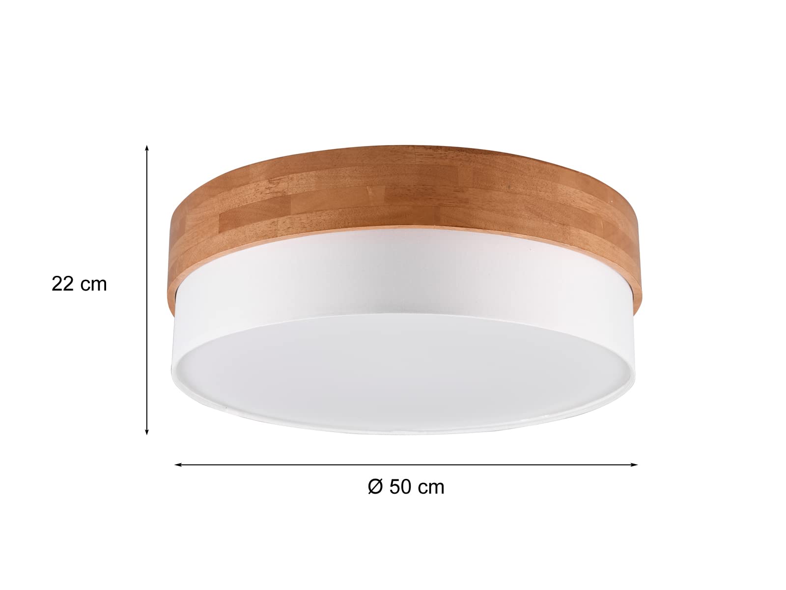 meineWunschleuchte Deckenleuchte Ø 50cm groß aus Holz mit Stoffschirm Weiß, Holzlampe Decke rund skandinavisch Landhausstil Deckenlampe Wohnzimmer Schlafzimmer