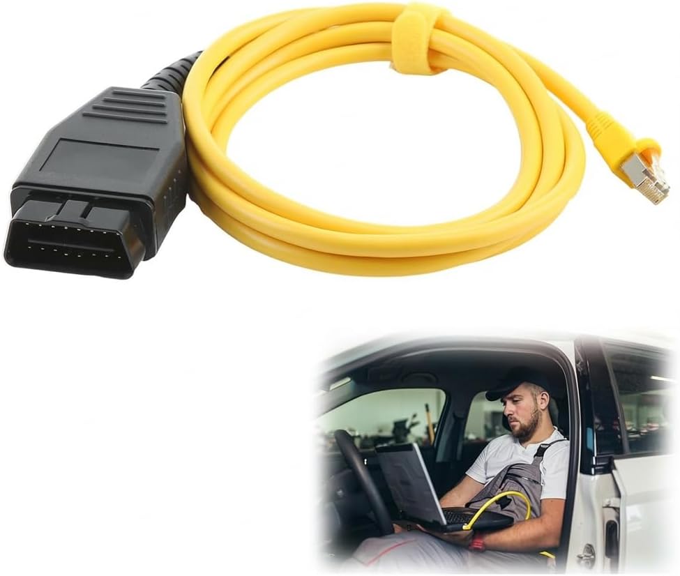 OBD to Ethernet Cable for BMW 1.8M ENET OBD2 Interface Rj45 Cable Coding F-Series Single Programming Modules Hiding ENET Data Line E-sys Icom Wire for OBDII Connector Tools, Yellow