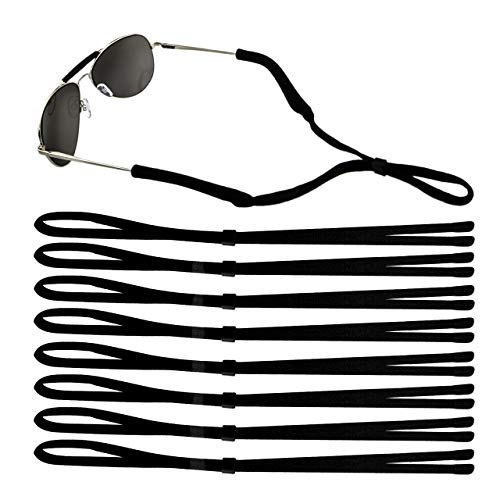 Emooqi 8 Pcs Deportes Gafas de Sol Soporte Correa, Universal Fit Cuerda Retención, Sistema de Retención de Gafas para los deportes y actividades al aire libre, Negro