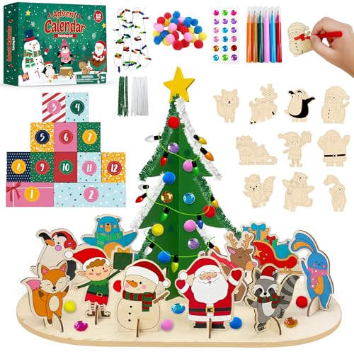 DIY Wooden Advent Calendar 2025, Playful Christmas Craft Kit for