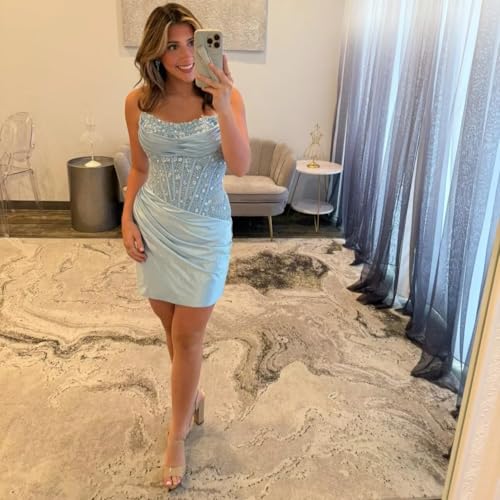 Strapless Homecoming Dresses Short Prom Dress for Teens 2025 Corset Satin Lace Tight Cocktail Party Gown4